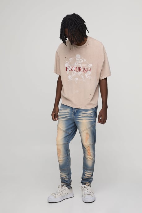 Skinny Stretch Heavy Bleached Ripped Jeans - Image 4