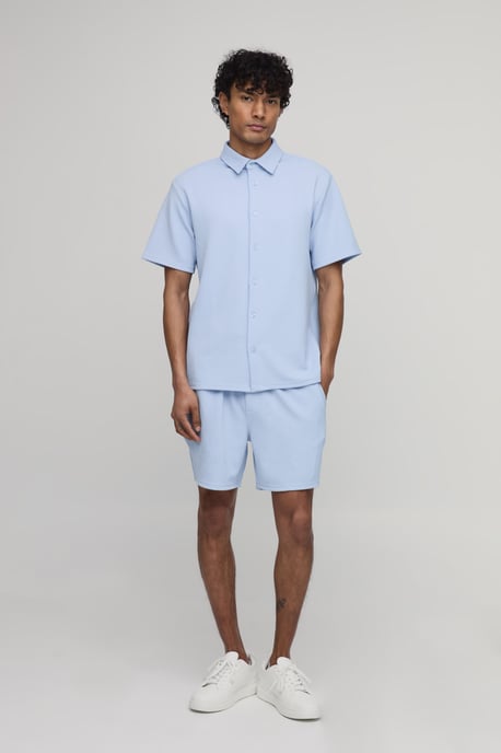 Short Sleeve Jersey Herringbone Shirt And Short Set - Image 4