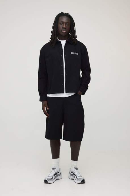 Soft Twill Embroidered Oversized Overshirt & Parachute Short Set - Image 4