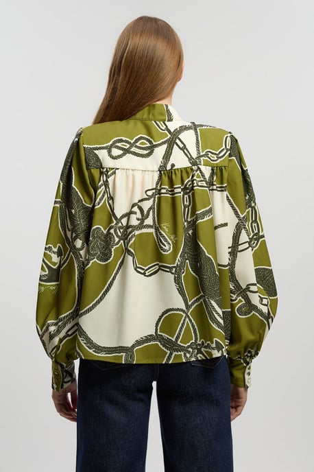 Chain Print Woven Balloon Blouse With Tie Detail - Image 4