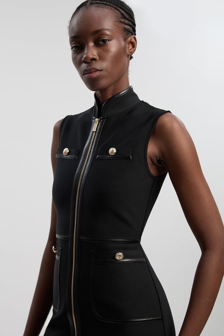 Sleeveless Pu Tipped Military Bandage Mini Dress - Image 2