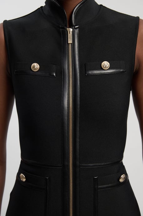 Sleeveless Pu Tipped Military Bandage Mini Dress - Image 3