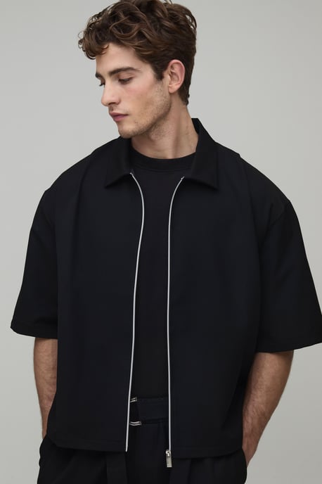 Pleat Detail Zip Up Half Sleeve Overshirt Co-Ord - Image 1