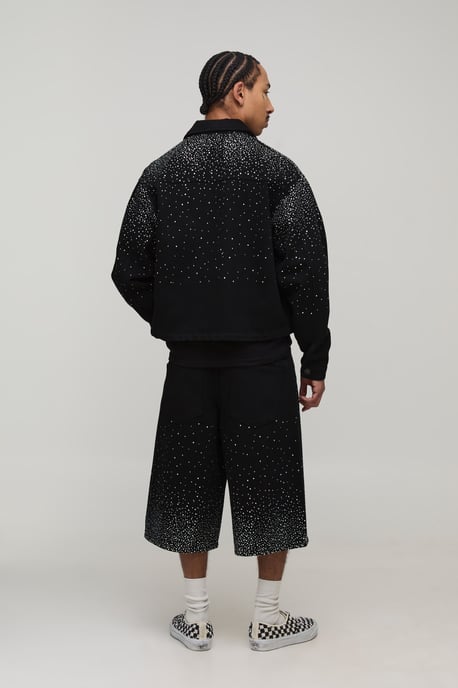 Washed Boxy Rhinestone Denim Jacket - Image 2