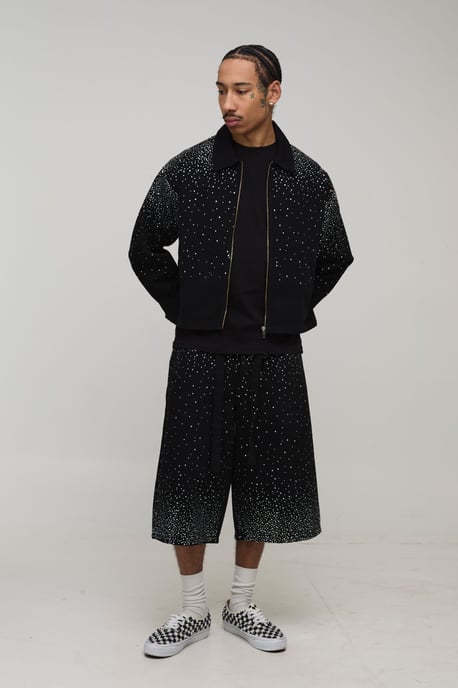 Washed Boxy Rhinestone Denim Jacket - Image 4