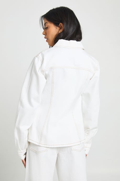 Cinched Waist Seam Detail Denim Jacket - Image 2