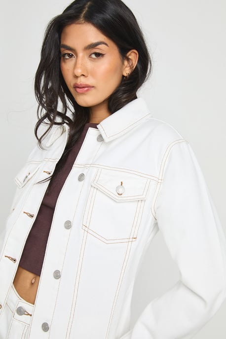Cinched Waist Seam Detail Denim Jacket - Image 4