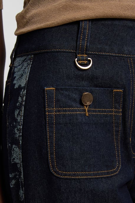 Petite Denim & Jacquard Contrast Wide Leg Jean - Image 4