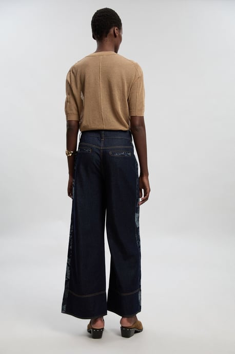 Petite Denim & Jacquard Contrast Wide Leg Jean - Image 5
