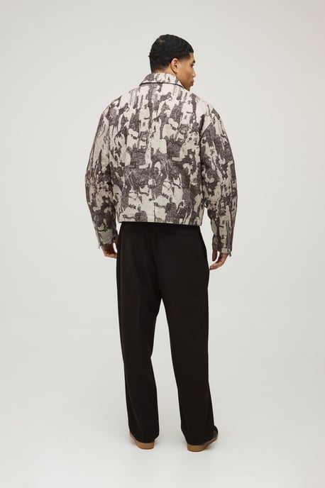 Boxy Fit Textured Jacquard Harrington Jacket - Image 3