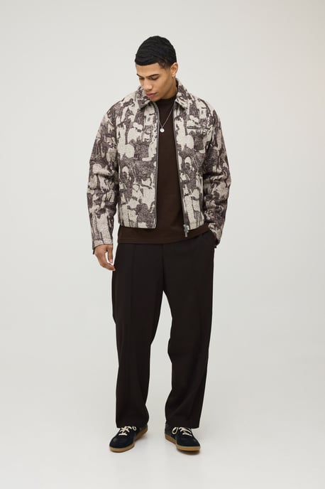 Boxy Fit Textured Jacquard Harrington Jacket - Image 4