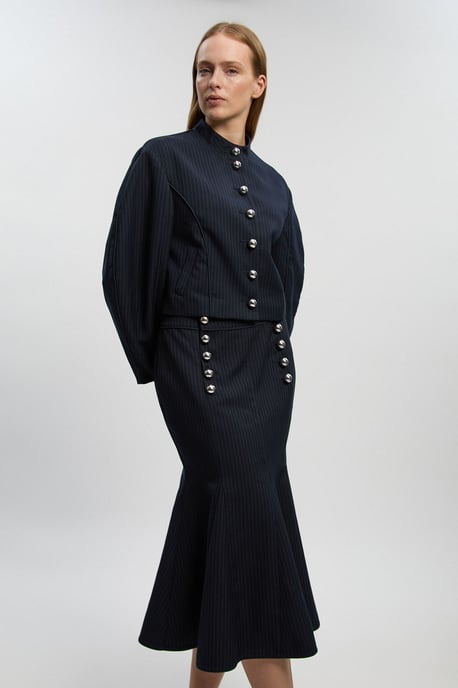 Tailored Pinstripe Godet Midi Skirt - Image 2
