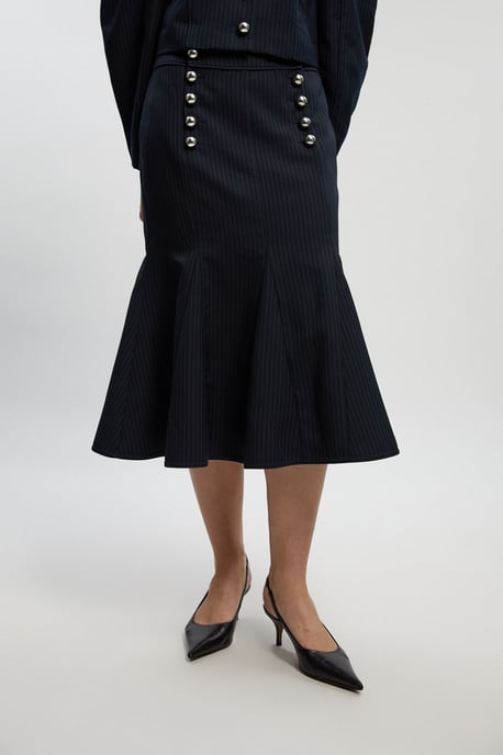 Tailored Pinstripe Godet Midi Skirt - Image 3