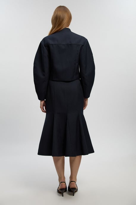 Tailored Pinstripe Godet Midi Skirt - Image 5