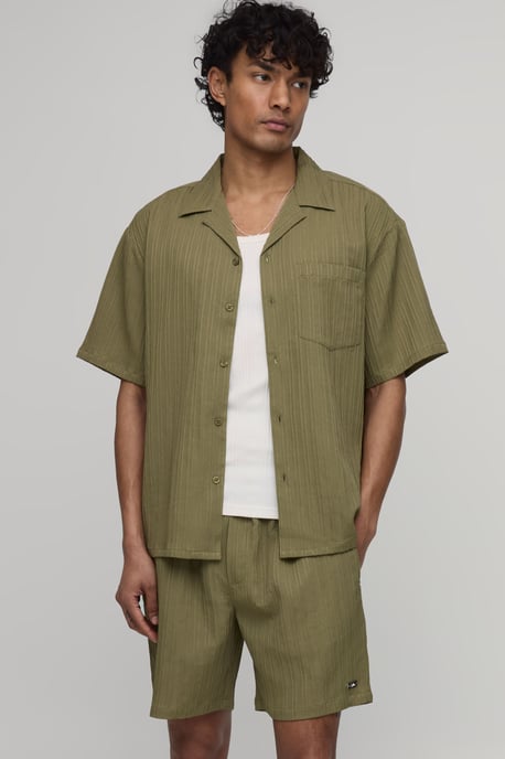 Oversized Short Sleeve Irregular Pleat Shorts Set - Image 1