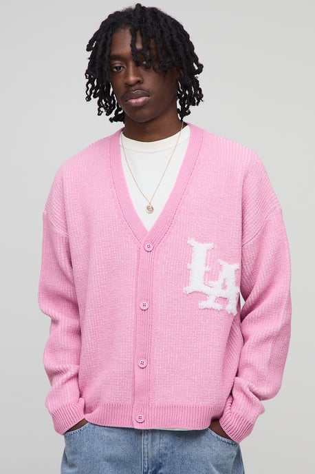 Boxy Varsity Rib Knitted Cardigan - Image 1