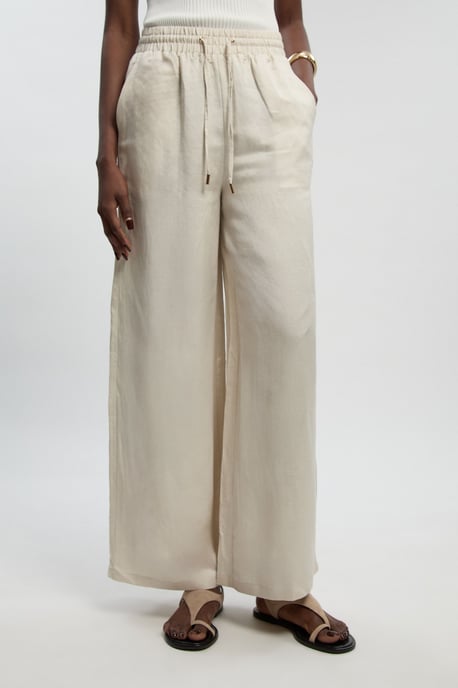 Linen Wide Leg Woven Trouser - Image 3