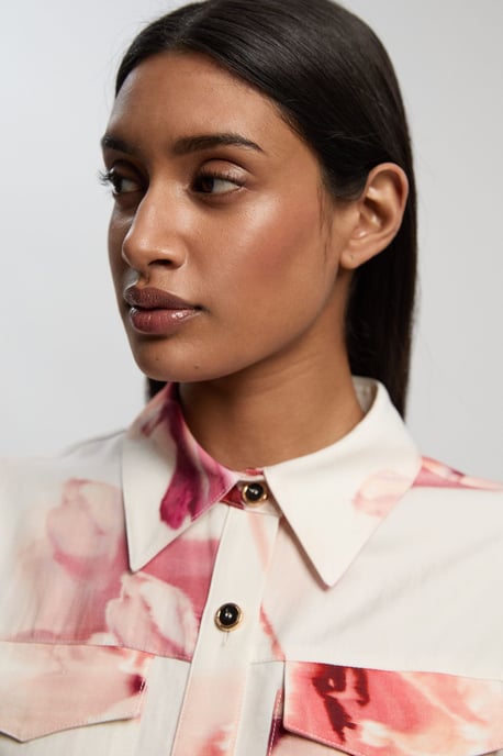 Premium Viscose Linen Floral Top Stitch Woven Blouse With Waist Seam Detail - Image 3