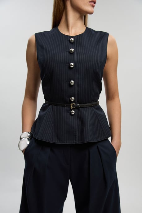 Tailored Pinstripe Belted Peplum Jacket - Image 2
