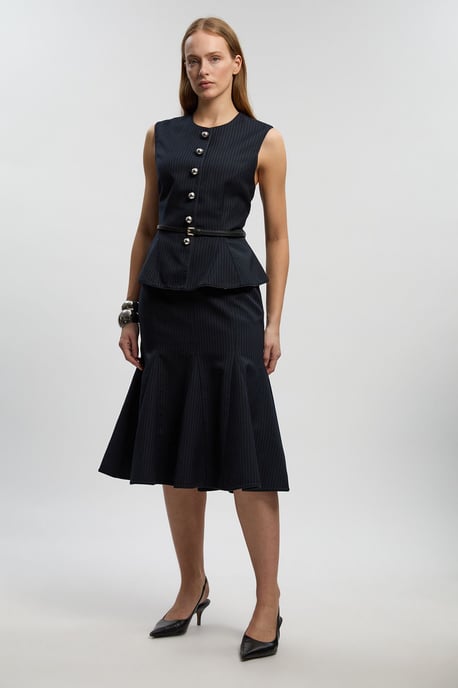 Tailored Pinstripe Belted Peplum Jacket - Image 3