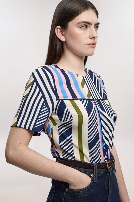 Petite Geo Print Twill Cap Sleeve Woven Top - Image 1