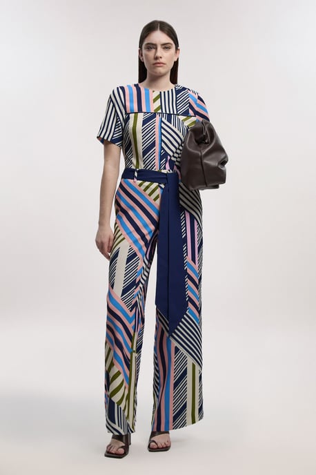 Petite Geo Print Twill Cap Sleeve Woven Top - Image 2