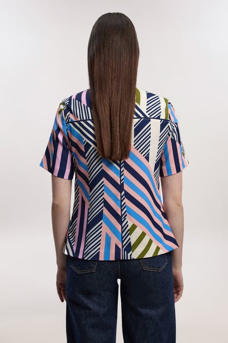 Petite Geo Print Twill Cap Sleeve Woven Top - Image 4