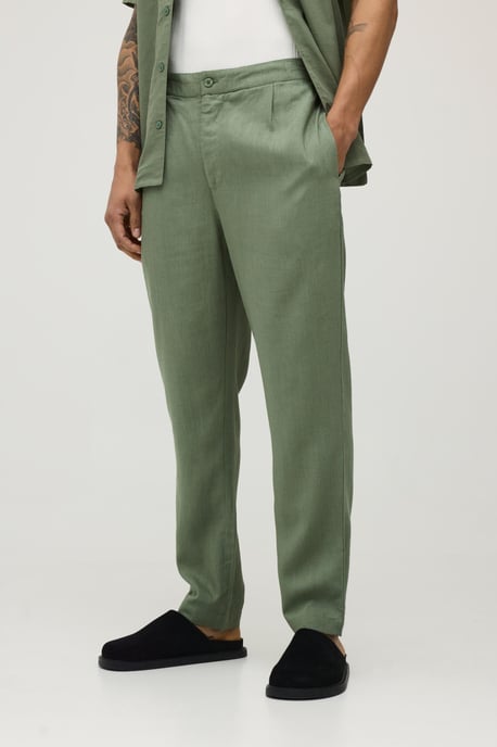 Slim Fit Half & Half Waist Linen Blend Trouser - Image 1