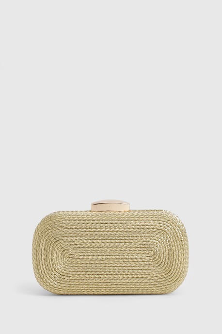 Metallic Gold Raffia Clutch Bag - Image 2