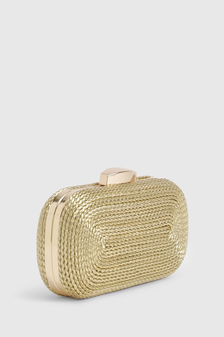 Metallic Gold Raffia Clutch Bag - Image 3