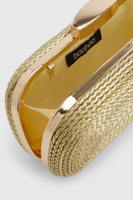 Metallic Gold Raffia Clutch Bag - Image 4