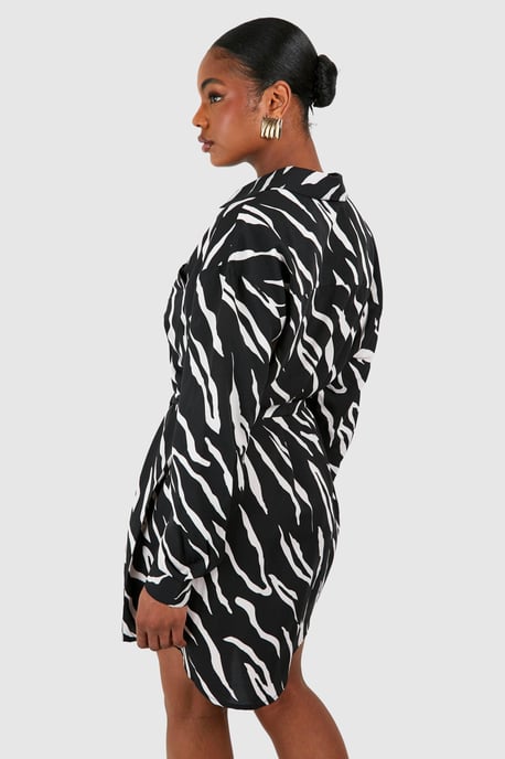 Tall Woven Zebra Belted Shirt Dress - Image 2