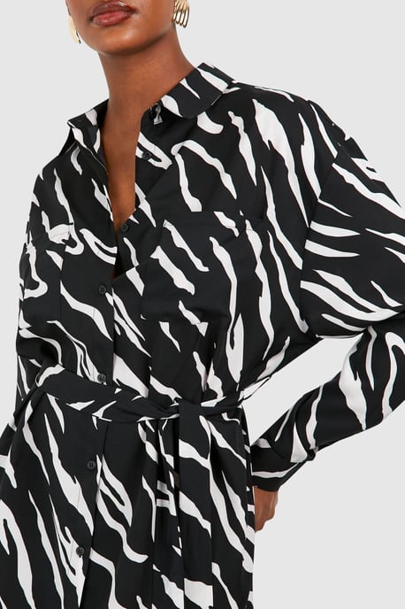 Tall Woven Zebra Belted Shirt Dress - Image 4