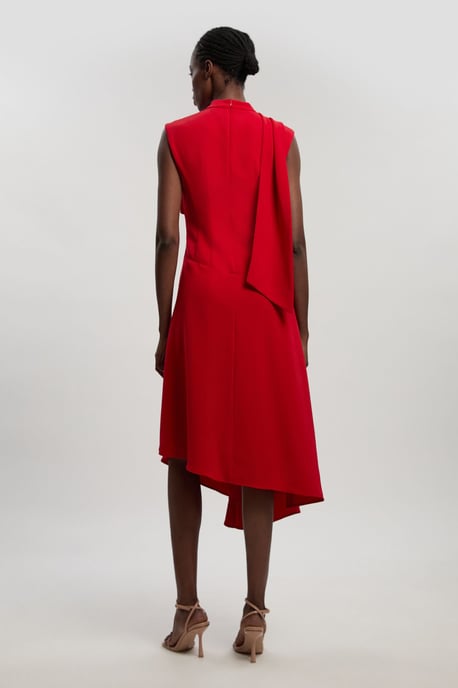 Tailored Crepe Cape Asymmetric Cape Neck Detail Midi Dress - Image 4