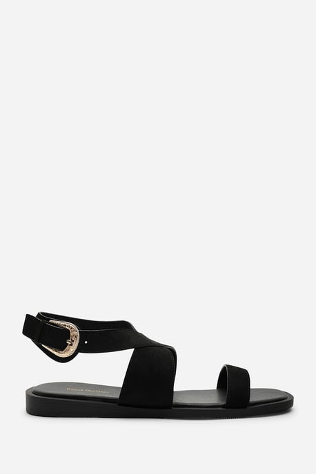 Where's That From Canopy Cross Over Strap Black Suede Sandal - Image 2