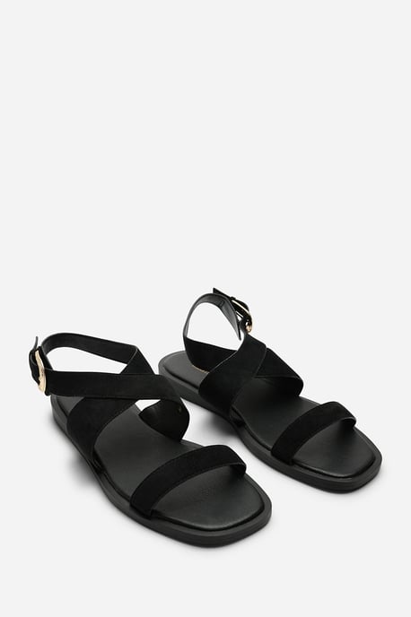 Where's That From Canopy Cross Over Strap Black Suede Sandal - Image 4