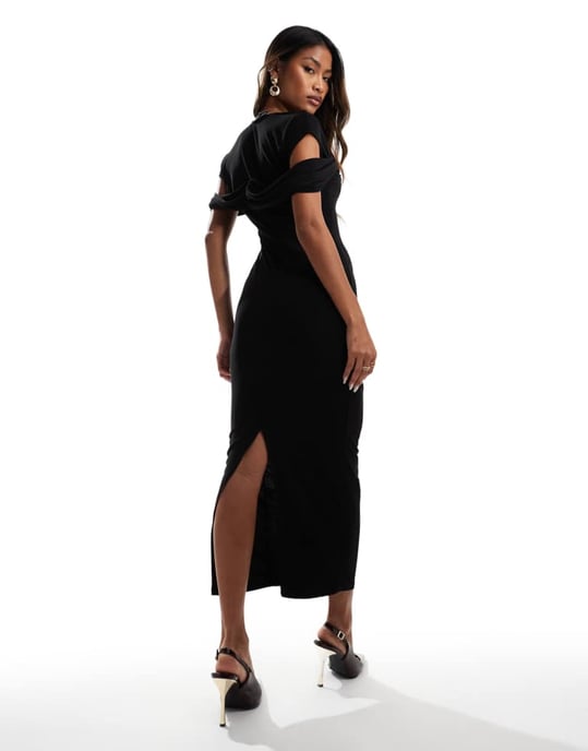 ASOS DESIGN twist axel midiklänning i svart - Image 4