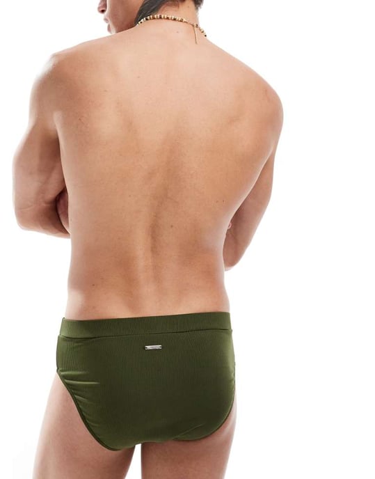 Återvunnen vintage badbyxa i khaki ribb - Image 3