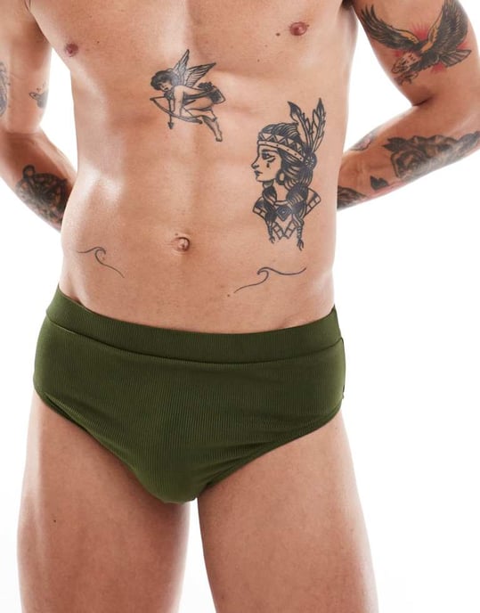 Återvunnen vintage badbyxa i khaki ribb - Image 4