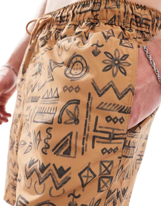 ASOS DESIGN badshorts i medellängd i brun geometri - Image 2