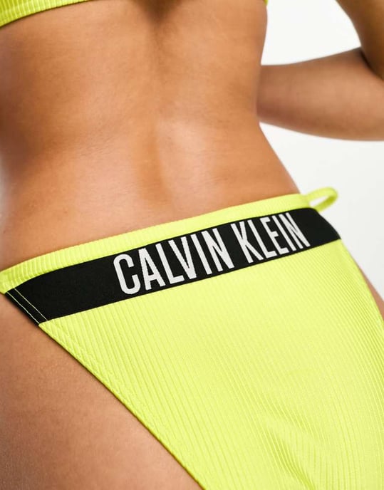Calvin Klein intensiv kraft ribbad stringbikini med knytning i sidorna ljusgul - Image 4