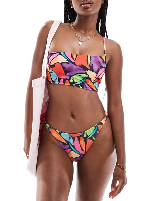 ASOS DESIGN Lillie högskärms hipsterbikiniunderdel i flerfärgad abstrakt tryck - Image 2