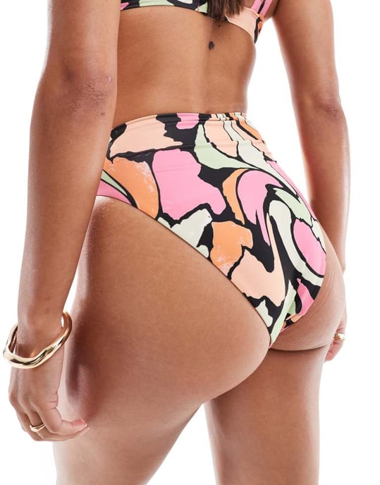 ASOS DESIGN Maya mixa och matcha högskurna högmidjade bikinitrosa i abstrakt pastell - Image 2