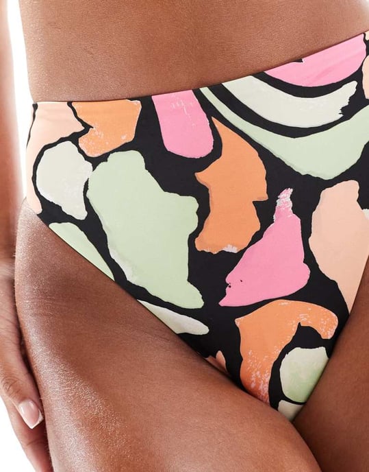 ASOS DESIGN Maya mixa och matcha högskurna högmidjade bikinitrosa i abstrakt pastell - Image 3