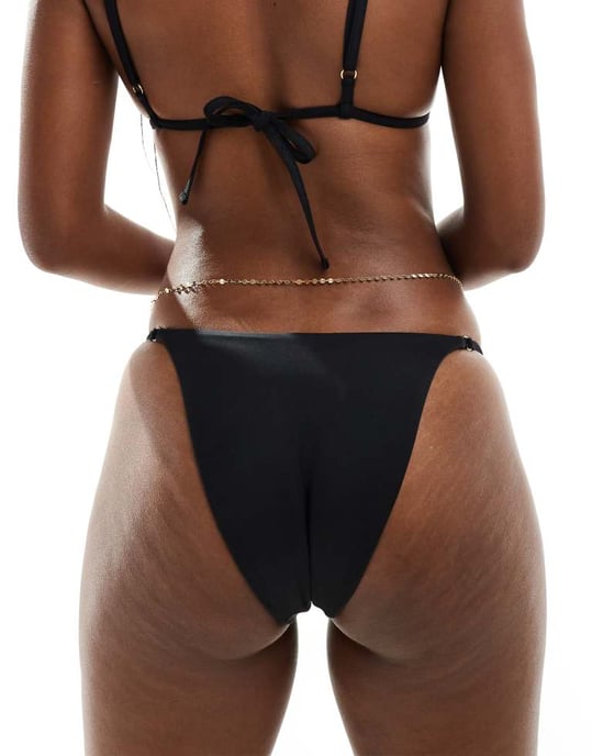 ASOS DESIGN Maya mix and match minimal tanga bikiniunderdel med ringar i svart - Image 4