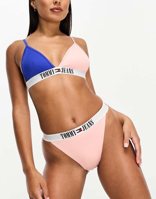 Tommy Jeans archive hög midja bikiniunderdel i rosa - Image 3