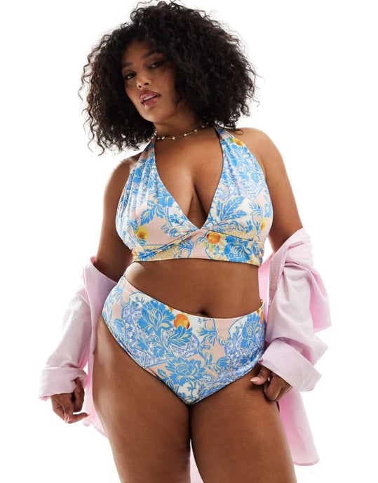 ASOS DESIGN Curve Hailey högbenskig hög midjebikiniunderdel i barock - Image 3