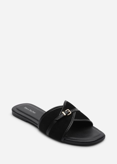 Where's That From Iridia Double Buckle Black Suede Low Wedge Sandal - Image 3