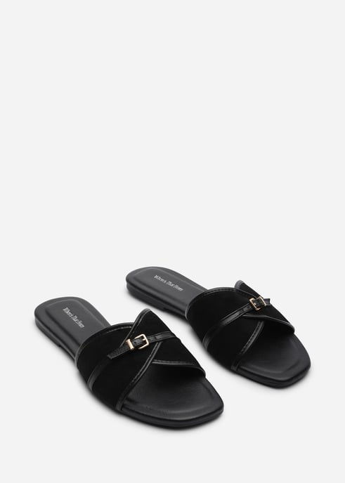 Where's That From Iridia Double Buckle Black Suede Low Wedge Sandal - Image 4