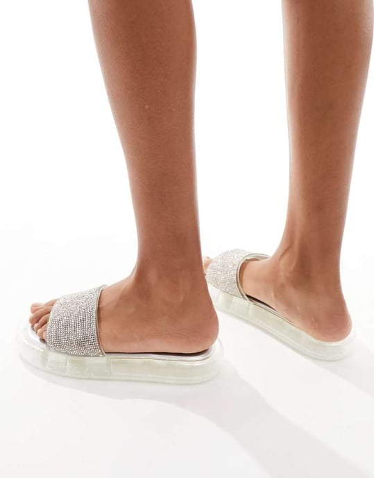 Simmi London Fan platt sandal med utsmyckat ovansidan i silver - Image 4